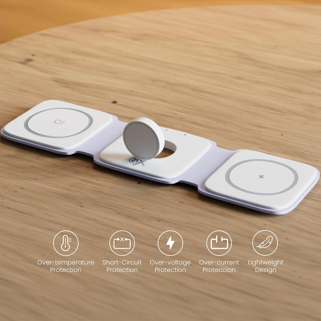 3-in-1 Foldable Magnetic Wireless Fast Charger – Travel Charging Pad Compatible with iPhone 12–16 Series, Samsung Galaxy Series, Huawei, Apple Watch, AirPods & Other Qi-Enabled Devices