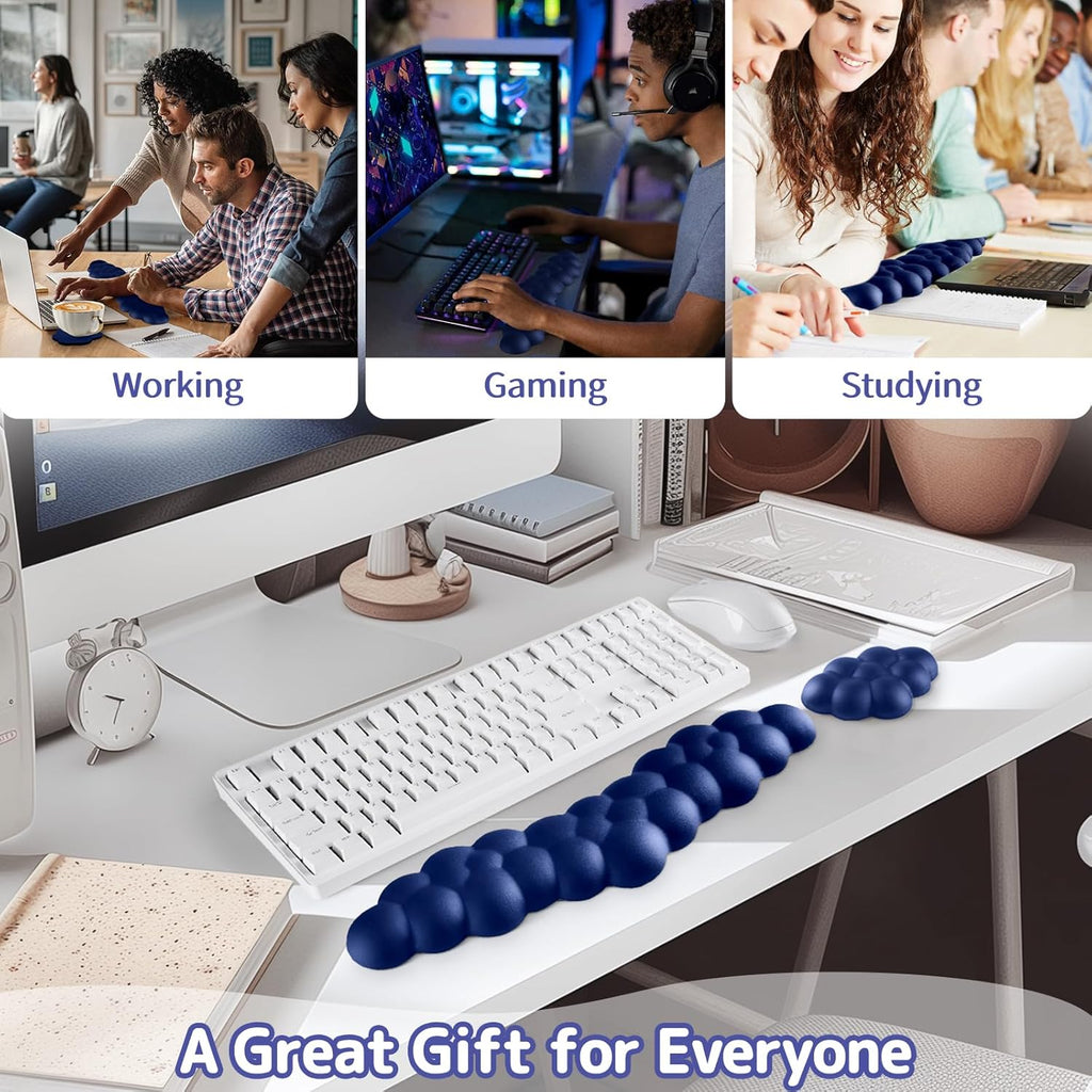 Cloud Wrist Rest for Keyboard and Mouse, Memory Foam PU Leather Keyboard Wrist Rest with Ergonomic Support, Non-Slip Base, Cute Arm Rest Pad & Palm Cushion, Office Desk Accessory, Dark Blue