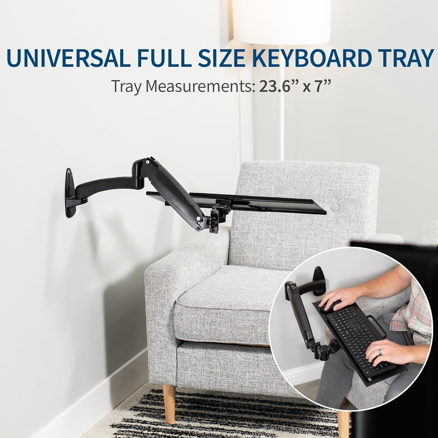 VIVO Sit-Stand 24 Inch Pneumatic Spring Keyboard and Mouse Tray Wall Mount, Counterbalance Height Adjustable Typing Platform, Ergonomic Tilt, Neutral Writing Position, Black, MOUNT-KB35A