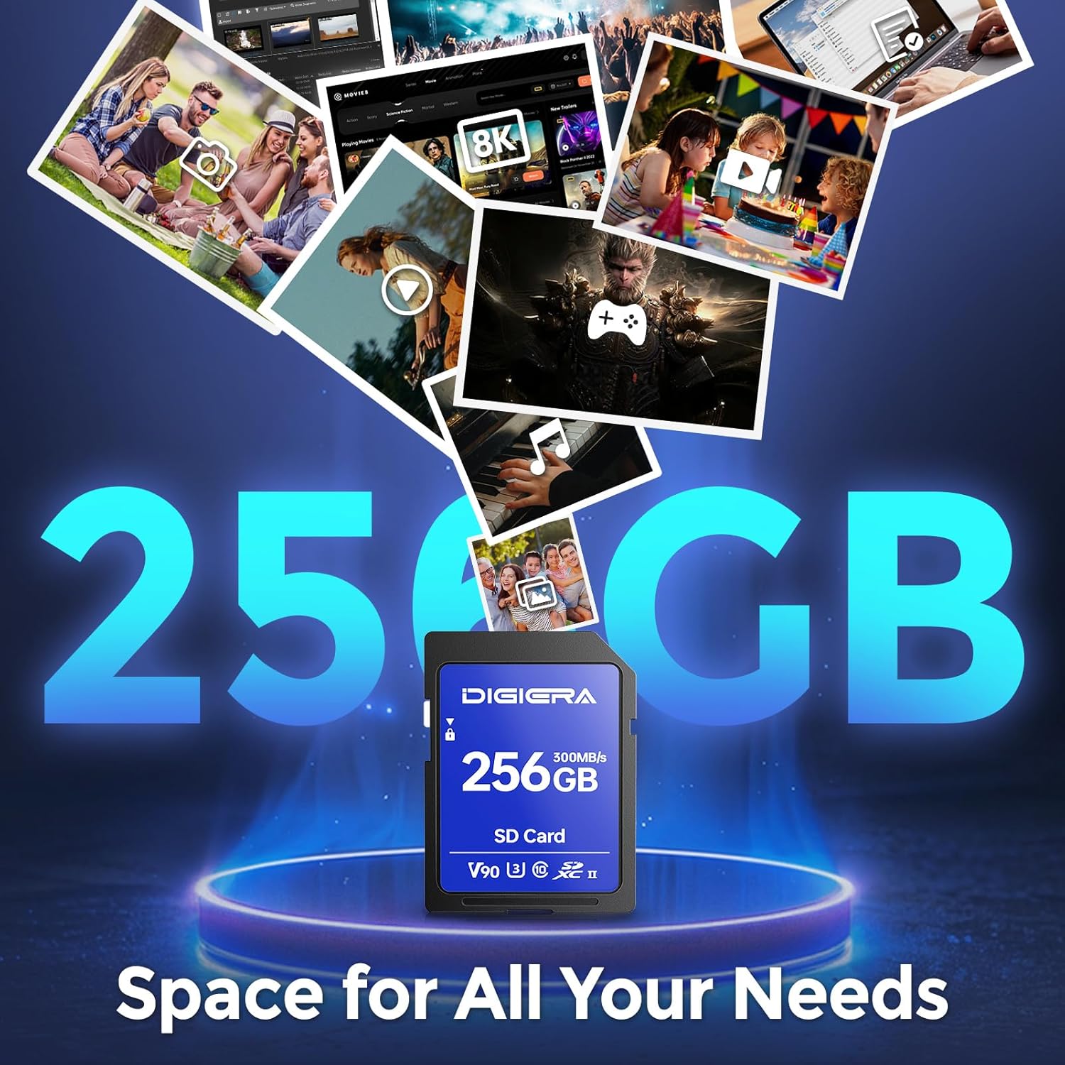 256GB LSU200 SDXC UHS-II Memory Card - up to 300MB/s, C10, U3, V90, 8K, SD Card for Computers, Digital Cameras, Home Theatre Devices, Car Navigation Systems (2 Pack)