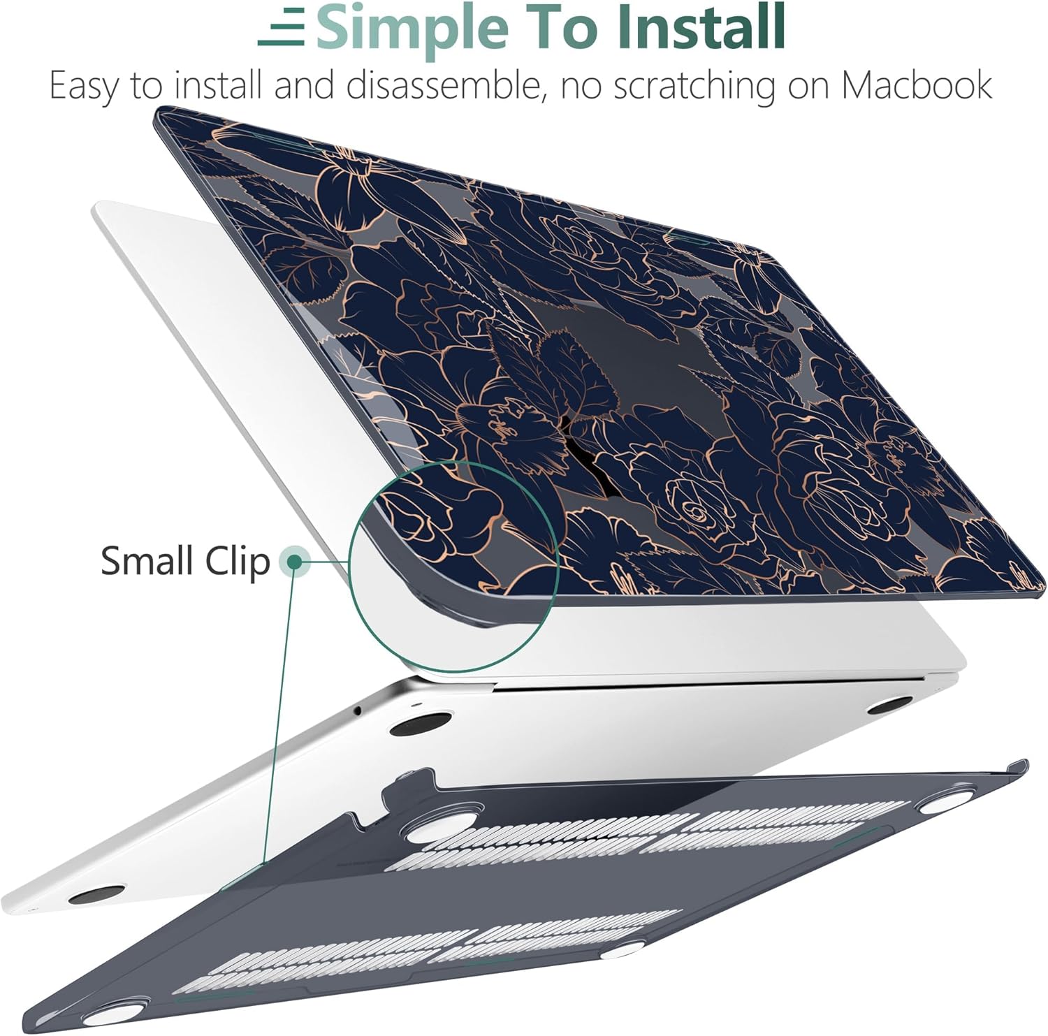 TWOLSKOO for M4 MacBook Air 13.6 inch Case 2025-2022 Release M4 A3240 M3 A3113 M2 A2681, Plastic Hard Shell & Screen Protector & Keyboard Cover & Trackpad Film, Elegant Roses