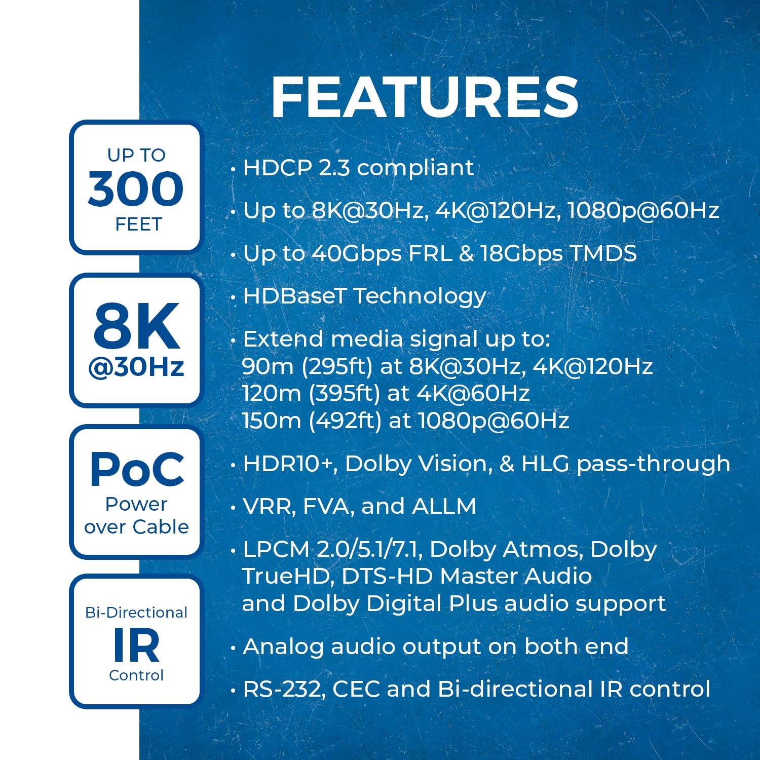 OREI 4K @ 120Hz HDMI Over Ethernet Extender Balun - HDBaseT UltraHD 8K@30hz CAT6/7 Cable with HDR, CEC & IR Control, RS-232 Up to 400 Ft Power Over Cable Audio Out (BK-EXB400R-K)