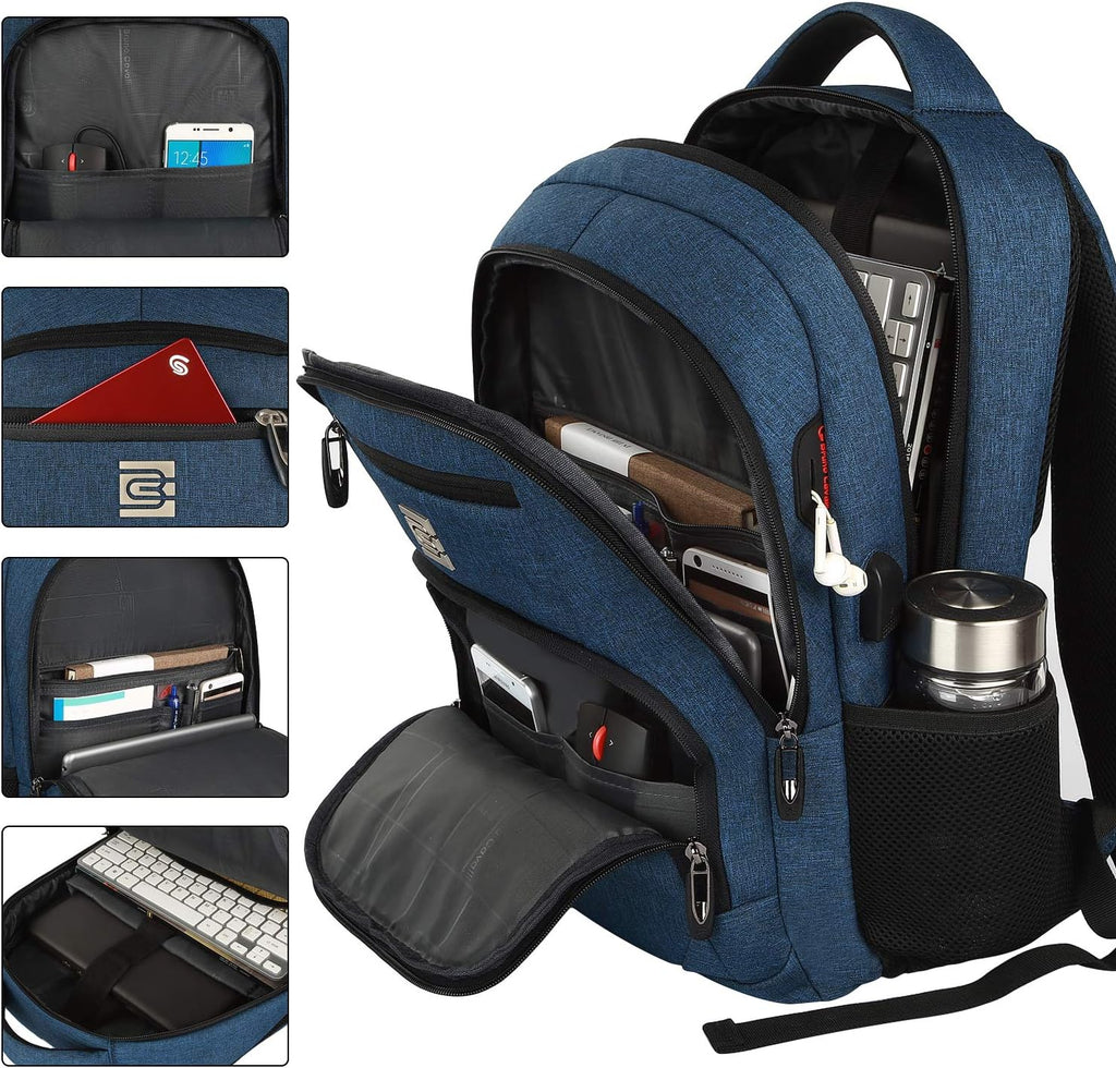 Laptop Backpack,Business Travel Anti Theft Slim Durable Laptops Backpack with USB Charging Port,Water Resistant College Computer Bag for Women & Men Fits 15.6 Inch Laptop and Notebook - Blue