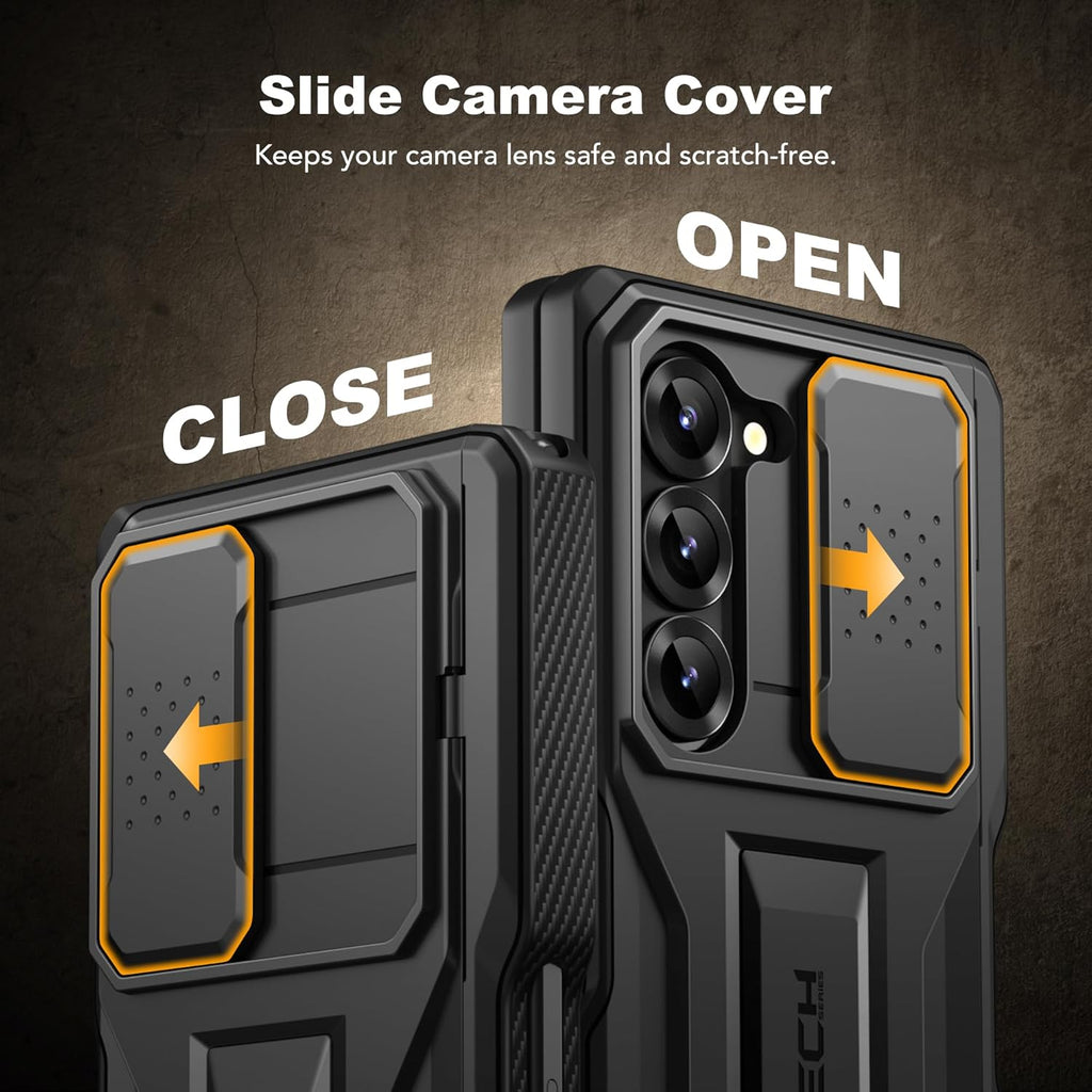 TONGATE for Z Fold 6 Case, [with S Pen Slot & Hinge Protection] [Privacy Glass Screen Protector] Full-Body Military Drop Phone Case for Samsung Galaxy Z Fold 6 with Kickstand & Belt Clip, Black