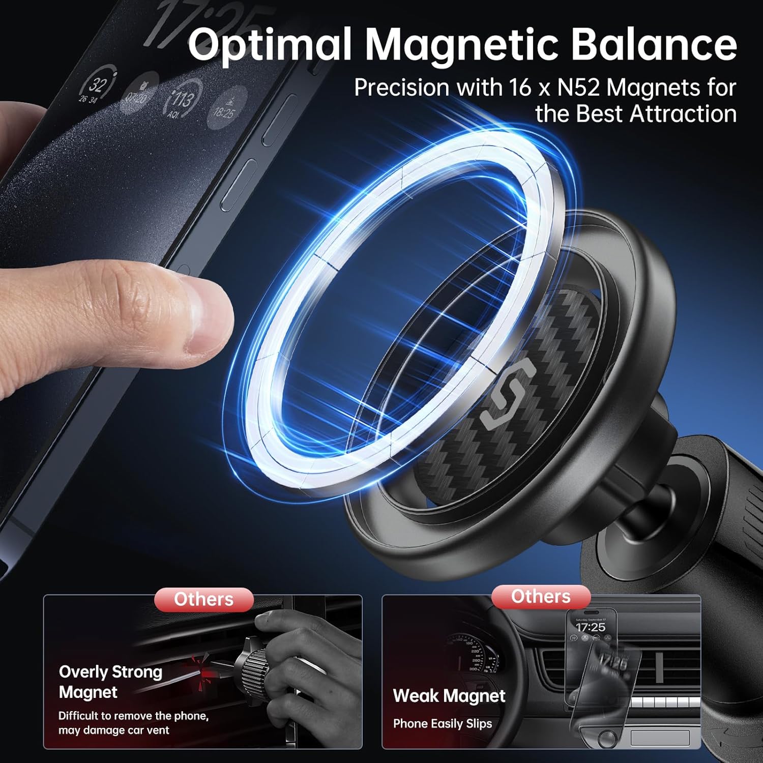 SYNCWIRE for MagSafe Car Mount, Flexible Rotation Magnetic Phone Holder for Car Vent, Hands Free Car Air Vent Phone Holder Clip Universal Compatible with iPhone 16 15 14 13 12 Pro Max Plus