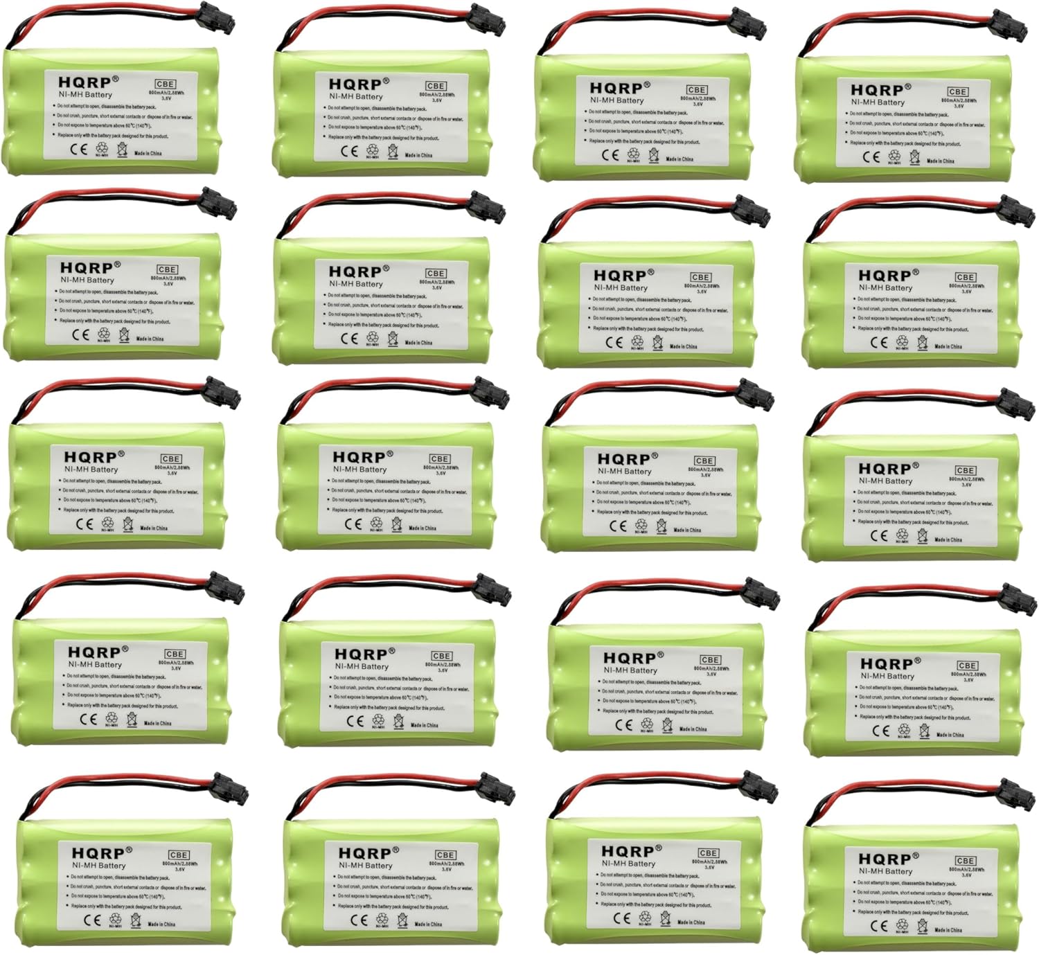 HQRP 20-Pack Cordless Phone Battery Compatible with Uniden PowerMax 5.8GHz 30878864022, Powermax 2.4 GHz, GE TL26402, GP 80AAALH3BMX, 80AAALH3BMZ Replacement