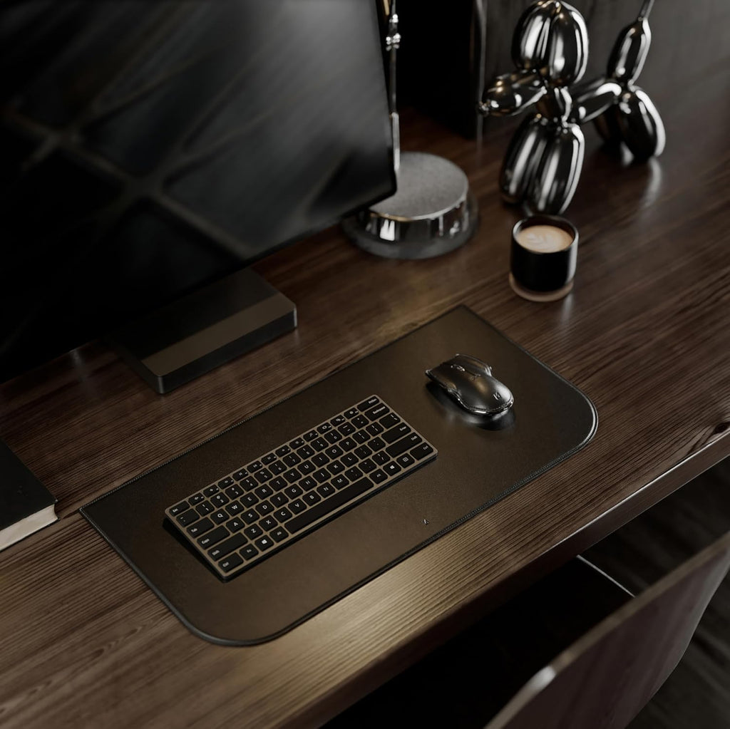 LUNAR ARTEFACTS Ambidextrous Rechargeable Bluetooth Wireless Computer Mouse Black French Leather and Aluminum, Qi Enabled USB-C
