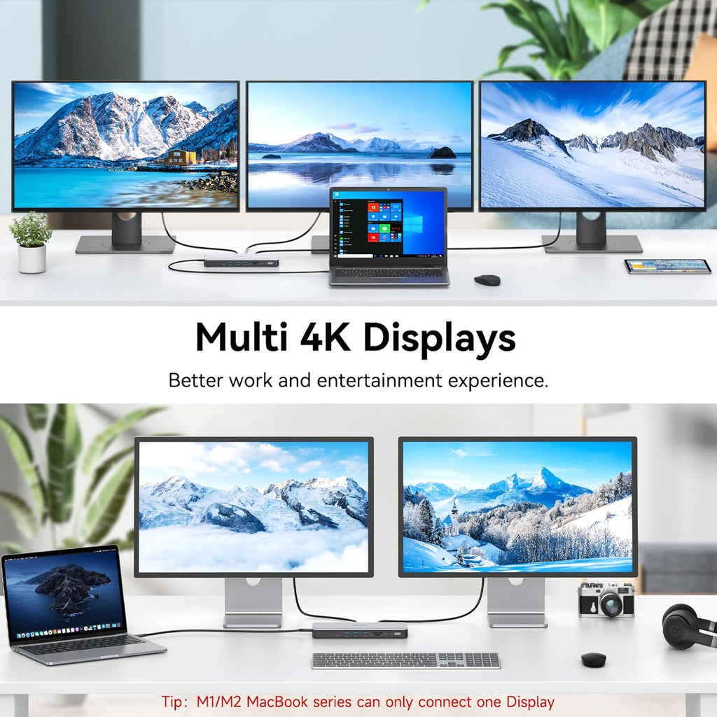 MOKiN Thunderbolt 4 Dock - 16 Ports, USB C Docking Station 3 Monitors for Laptop with 2*Thunderbolt 4 Port, 96W Charger, 2.5Gbps Ethernet for Dell, HP, Lenovo, MacBook（Intel Thunderbolt™ Certified）