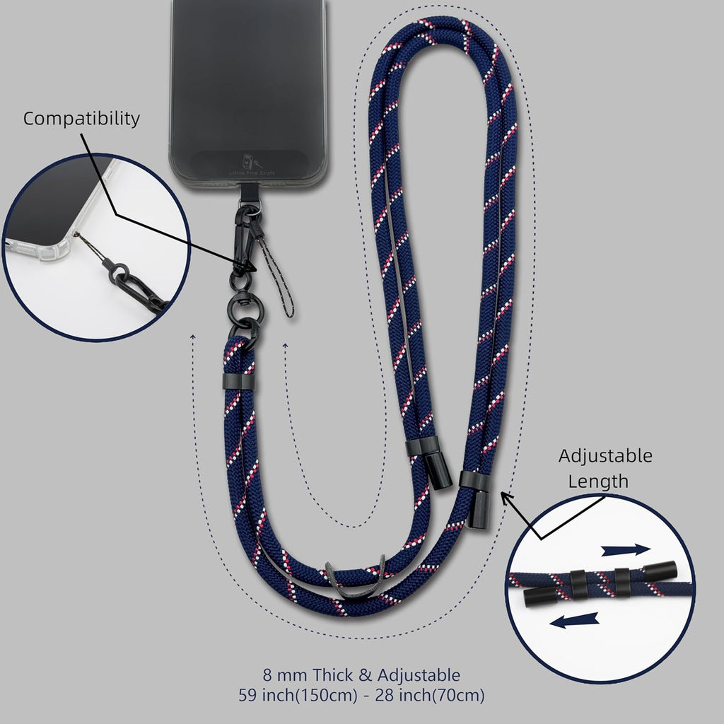 Adjustable Cell Phone Lanyard Crossbody Smartphone Strap Soft Rope Phone Lanyard for Around the Neck Holder (Navy)