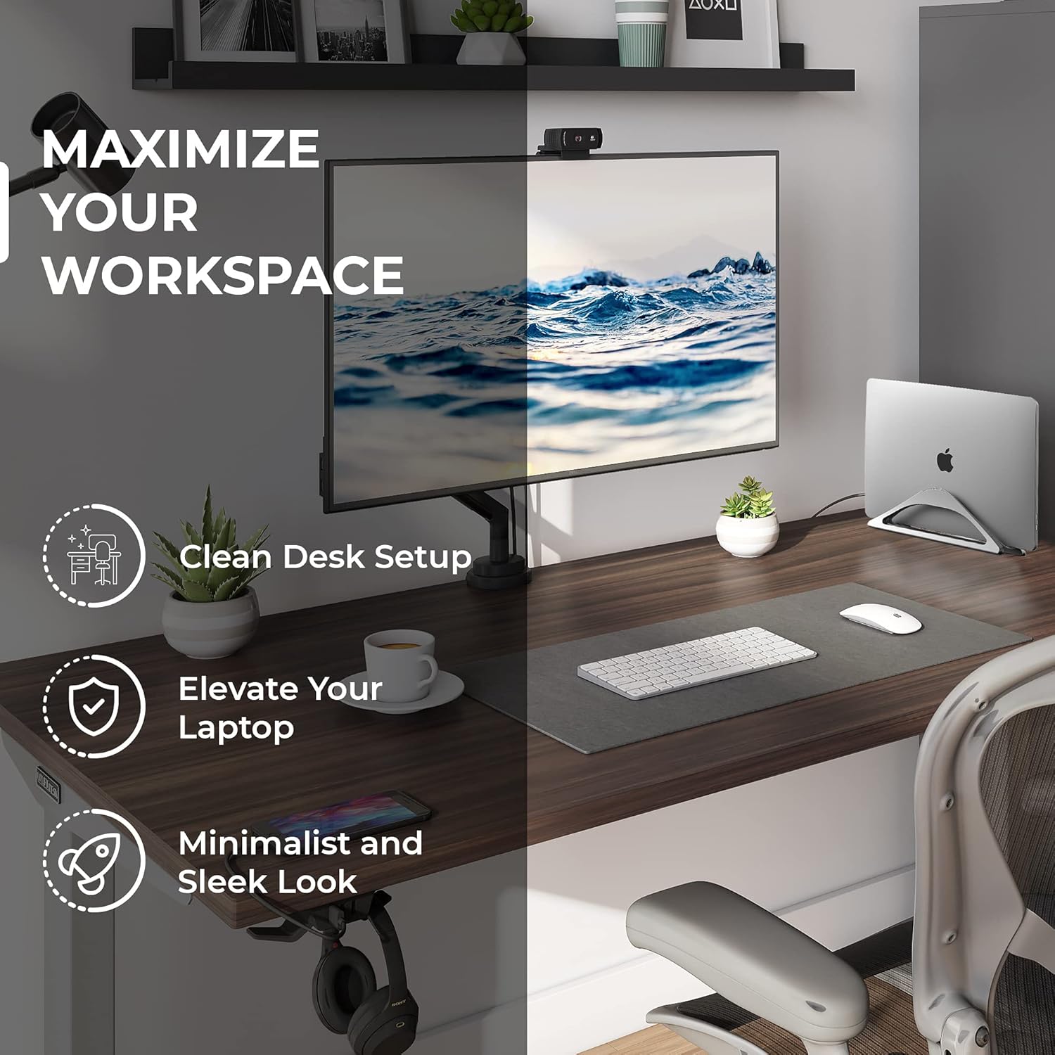HumanCentric Vertical Laptop Stand for Desks in Space Grey, Upright Adjustable Holder to Dock Apple MacBook, MacBook Pro, and Other Laptops to Organize Work & Home Office, Automatic Grip
