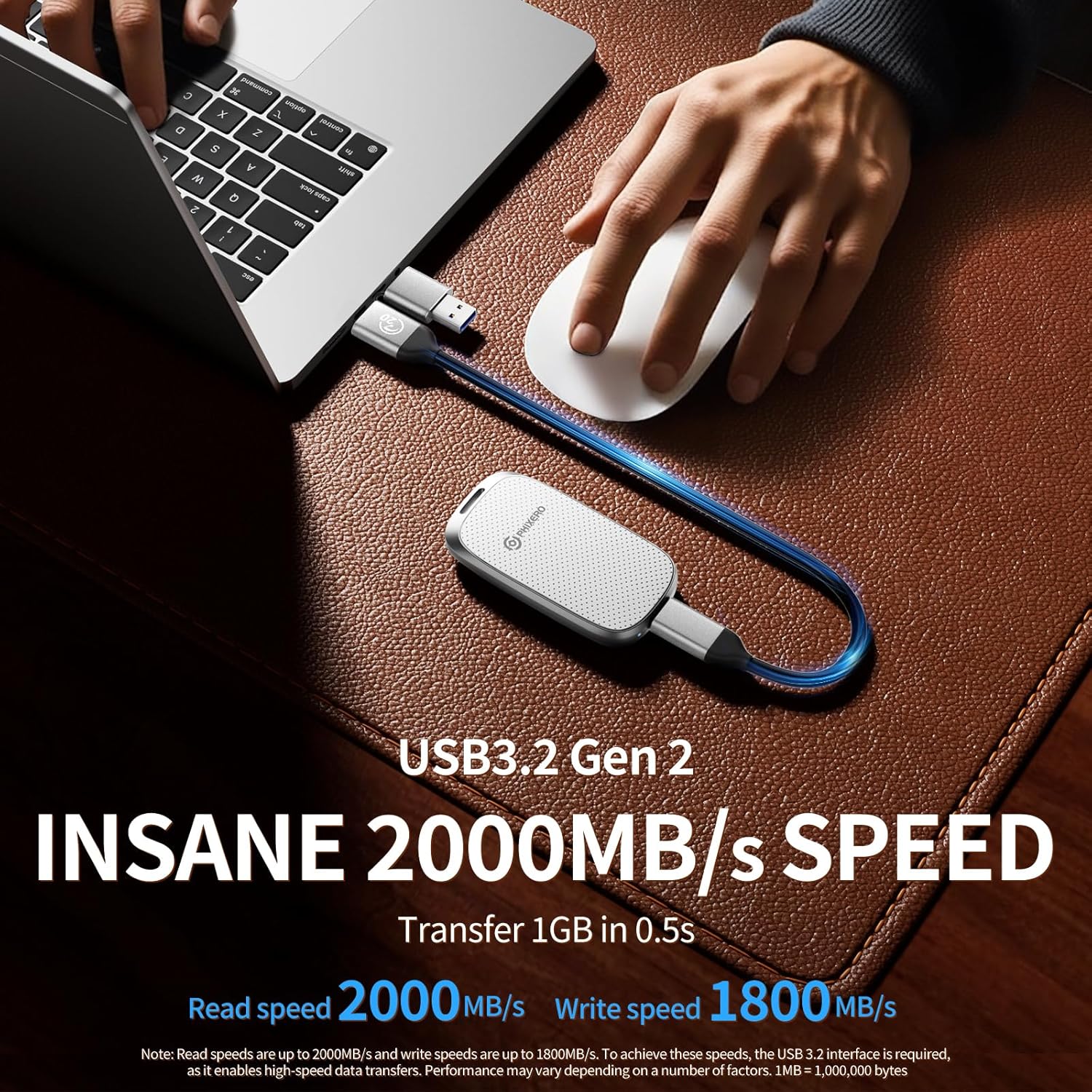 PHIXERO P20 External Portable SSD 1TB,up to 2050Mb/s,External Solid State Drives with 2 in 1 USB C Cable with LED Indicator,USB 3.2 Gen 2 Portable Hard Drive for iPhone 15/16 PRO, Mac, PC & Laptops