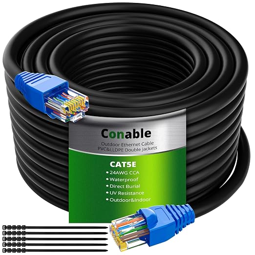 Cat5e Outdoor Ethernet Cable 50 Feet, Cat 5e Heavy Duty Internet Network LAN by Conable