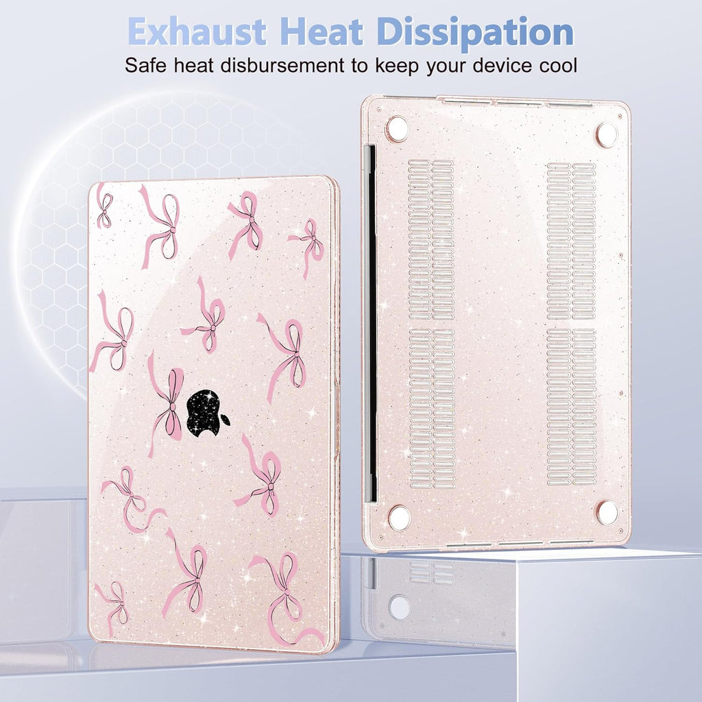 May Chen Case for MacBook Pro 13 inch M2 2023,2022,2021,2020 A2338 M1 A2251 A2289, Plastic Hard Shell Case for MacBook Pro 13" with Touch Bar Fits Touch ID, Sakura Pink Glitter Bow