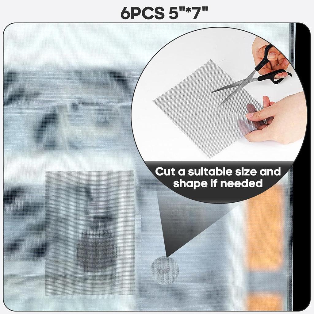 5" x 7" Grey/Black Screen Repair Kit, 6 PCS Window Screen Patch Repair Tape for Mesh Window Door, Strong Adhesive Fiberglass Mesh Patch Tape