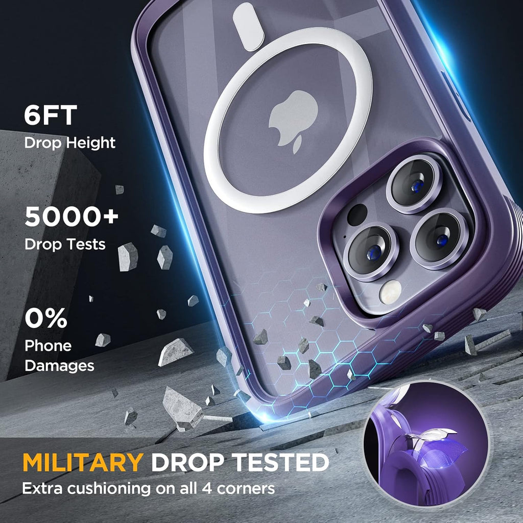 Miracase Magnetic for iPhone 14 Pro Max Case 6.7 inch, (Compatible with MagSafe) Upgrade Full-Body Clear Phone Bumper Case with Built-in 9H Tempered Glass Screen Protector, Magnetic Purple
