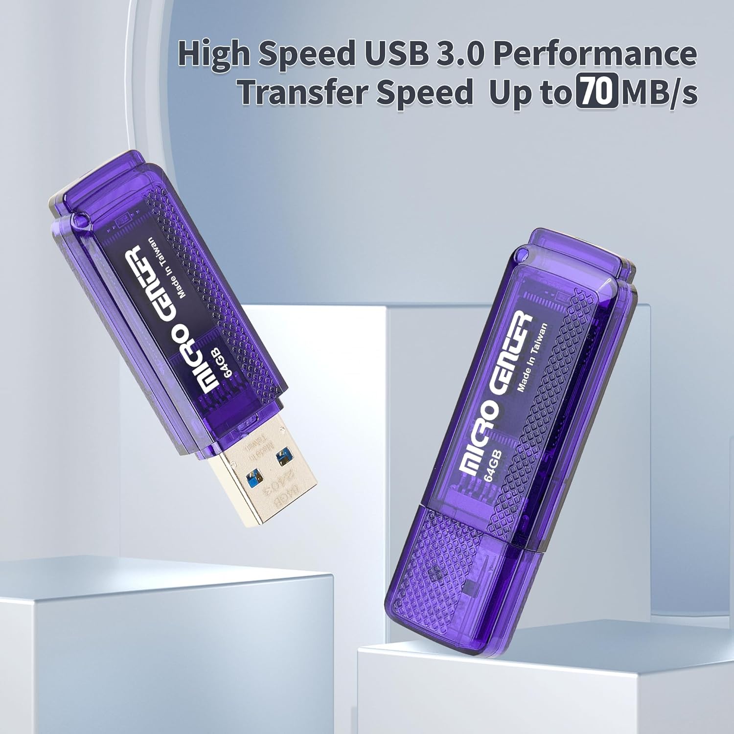 Micro Center SuperSpeed 5 Pack 64GB USB 3.0 Flash Drive Gum Size Memory Stick Thumb Drive Data Storage Jump Drive (64G 5-Pack)