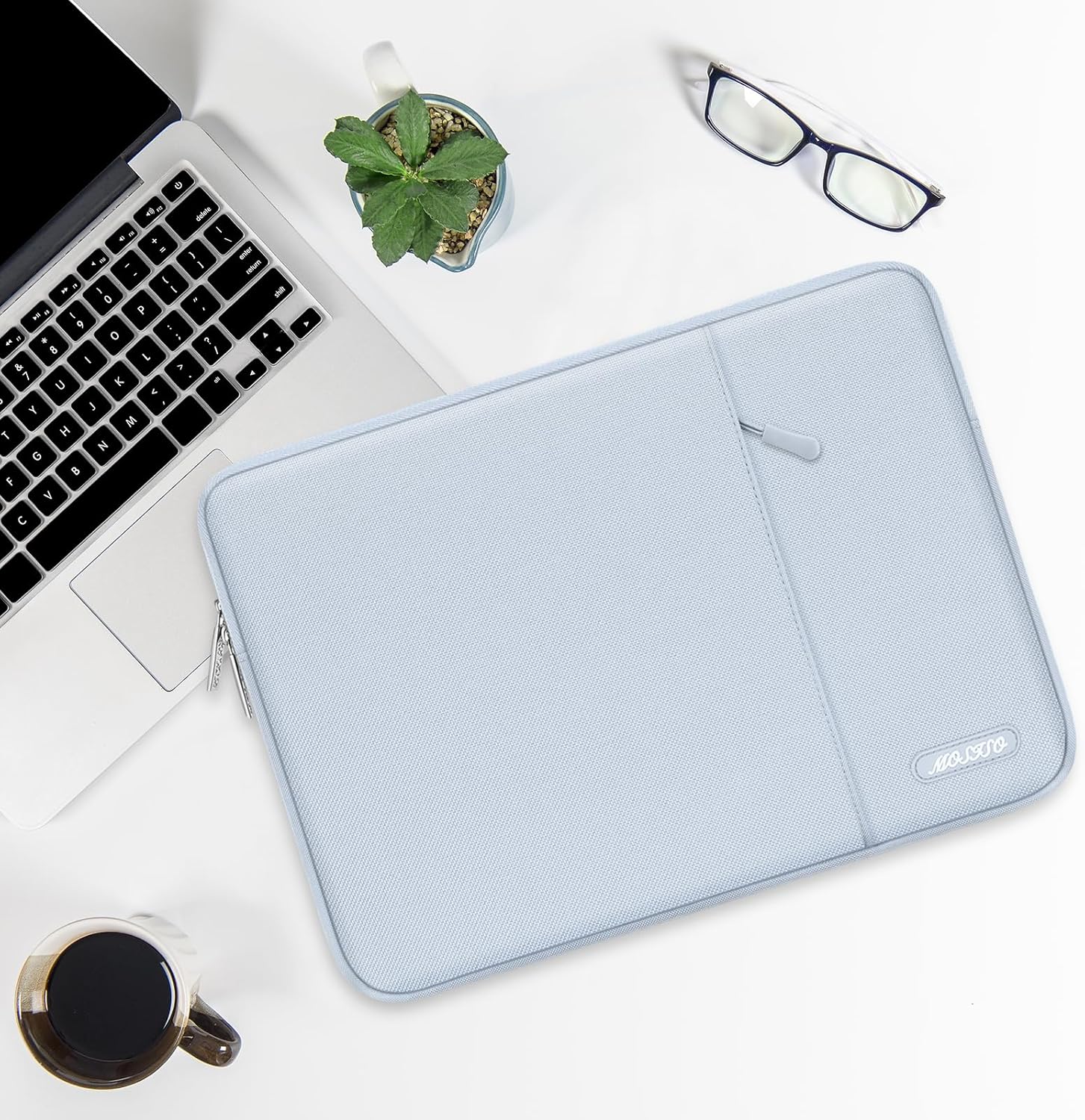 MOSISO Laptop Case 13.3 inch, 13-13.3 inch Laptop Sleeve Compatible with MacBook Air/Pro 13 / Pro 14, HP Dell ASUS Lenovo Notebook, Polyester Vertical Computer Sleeve Bag with Pocket, Baby Blue