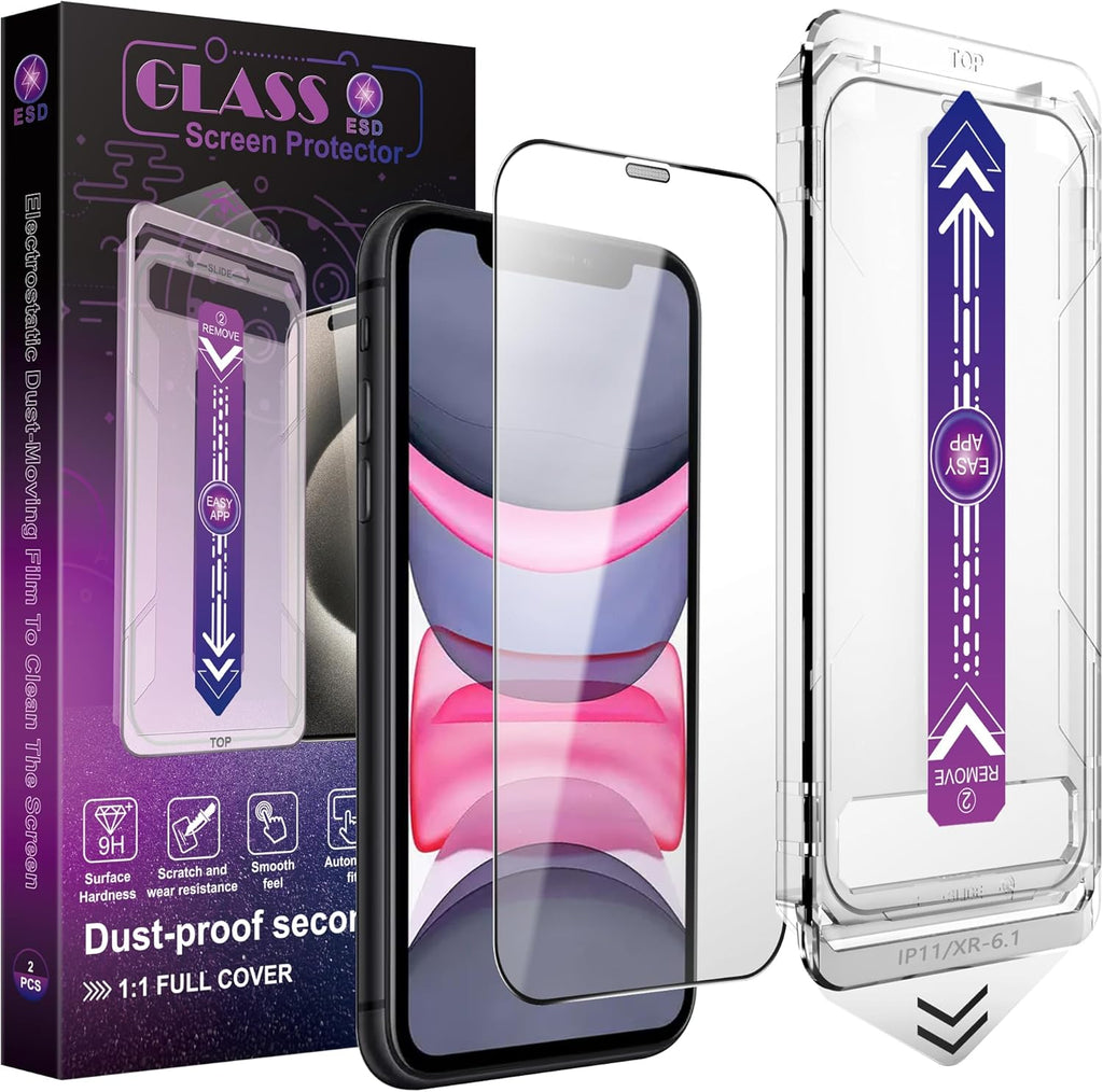 2 Pack Screen Protector for iPhone 11 / iPhon XR, 9H Tempered Glass, Full Coverage, Anti-Fingerprint, Auto Dust-Elimination, No Bubble, Easy Installation