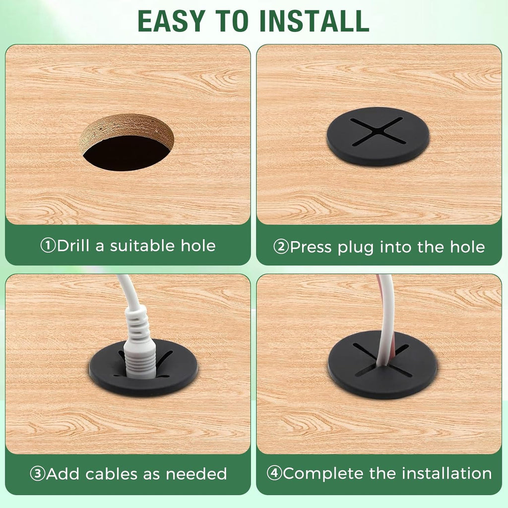 20Pcs Desk Grommet, 1" (25mm) Black Silicone Cord Hole Cover, Flexible Rubber Wire Grommets, Wall Grommets for Cables Management, Table, Countertop, Cabinets and Furnitures Wire Organizer
