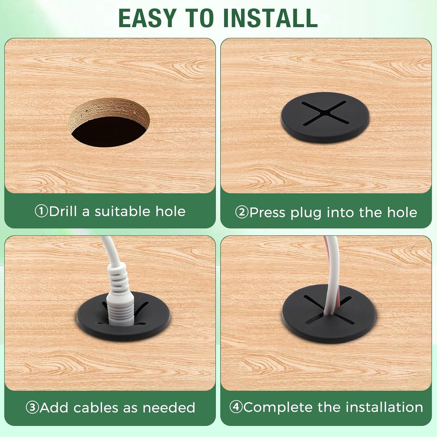 10Pcs Desk Grommet, 3/4" (20mm) Black Silicone Cord Hole Cover, Flexible Rubber Wire Grommets, Wall Grommets for Cables Management, Table, Countertop, Cabinets and Furnitures Wire Organizer