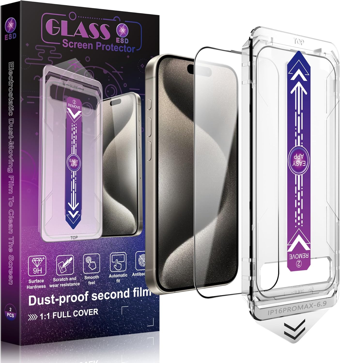 2 Pack Screen Protector Tempered Glass for iPhone 16 Pro Max 6.9-Inch Auto Dust Removal, No Bubbles, High Definition Clear, Easy Installation