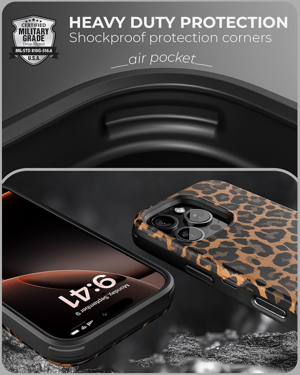 TORU CX Slim for iPhone 16 Pro Case Wallet | Protective Shockproof Heavy Duty Cover with Hidden Card Holder & Card Slot | Mirror & Wrist Strap Included - Leopard