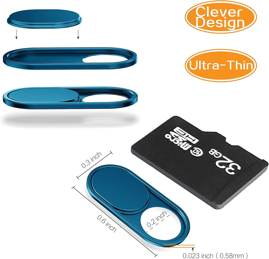 imluckies Metal Webcam Cover Slide, 0.023in Camera Cover for Laptop Computer, MacBook Pro/Air iMac iPad Tablet iPhone 8/7/6 Plus, Echo Show/Spot Web Camera Blocker Protect Your Privacy [2 Pack Blue]