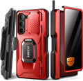 TONGATE for Z Fold 6 Case with Ring Stand, Built-in S Pen Holder & Glass Screen Protector Shockproof Rugged Z6 Phone Case with Slide Camera Cover & Belt Clip for Samsung Galaxy Z Fold 6 2024, Red