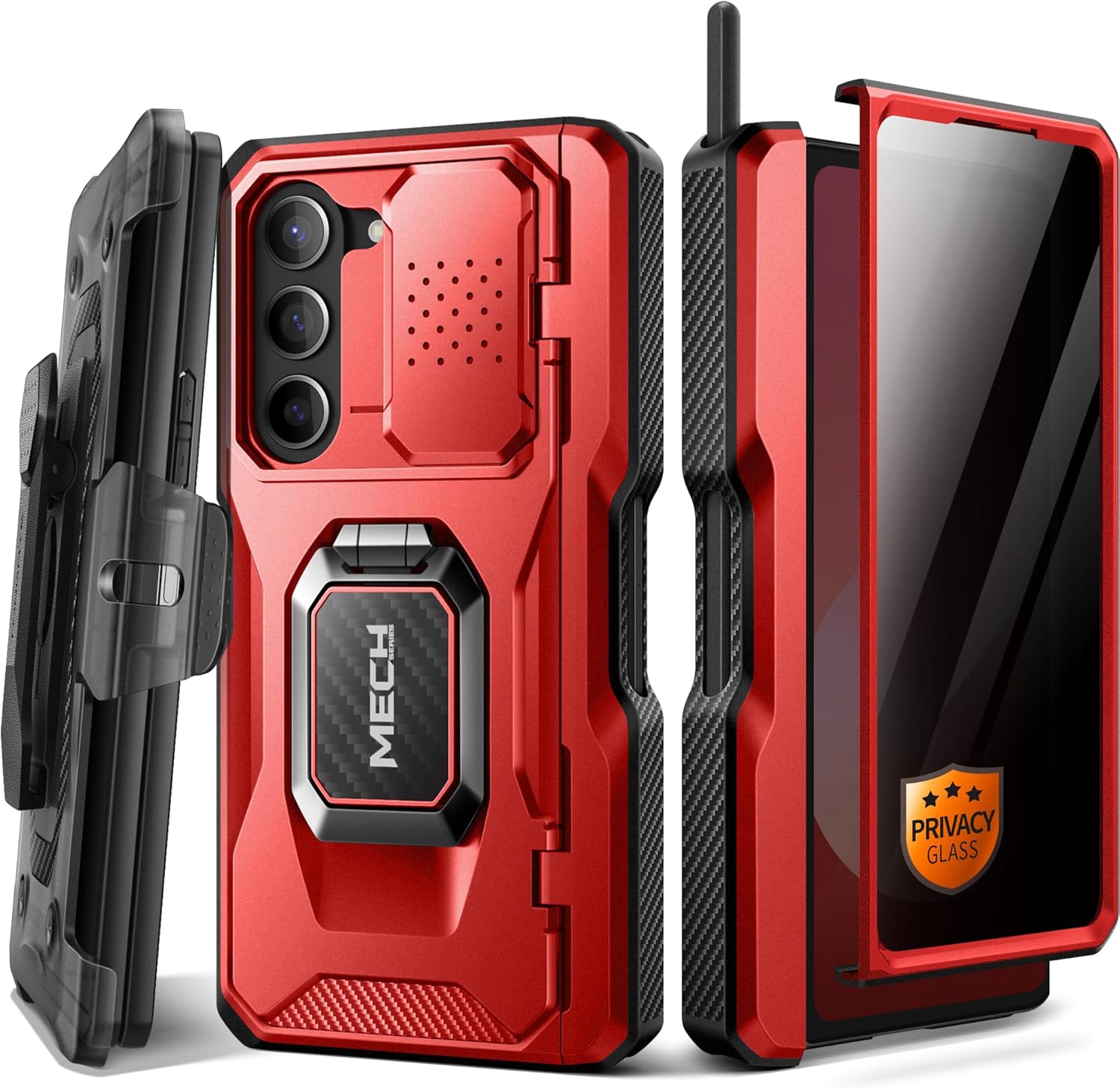 TONGATE for Z Fold 6 Case with Ring Stand, Built-in S Pen Holder & Glass Screen Protector Shockproof Rugged Z6 Phone Case with Slide Camera Cover & Belt Clip for Samsung Galaxy Z Fold 6 2024, Red