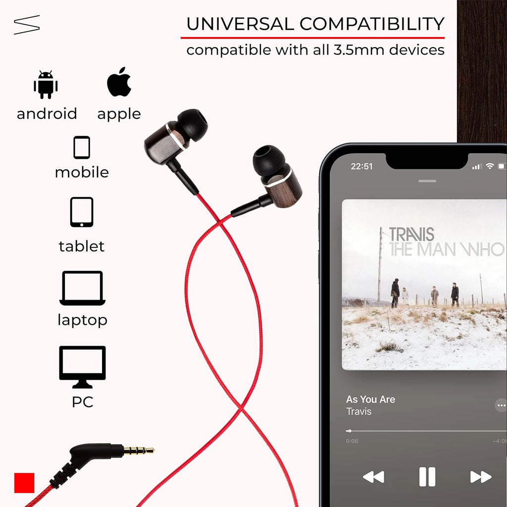 Symphonized MTRX Premium Genuine Wood In-ear Noise-isolating Headphones with Mic and Nylon Cable (Red)