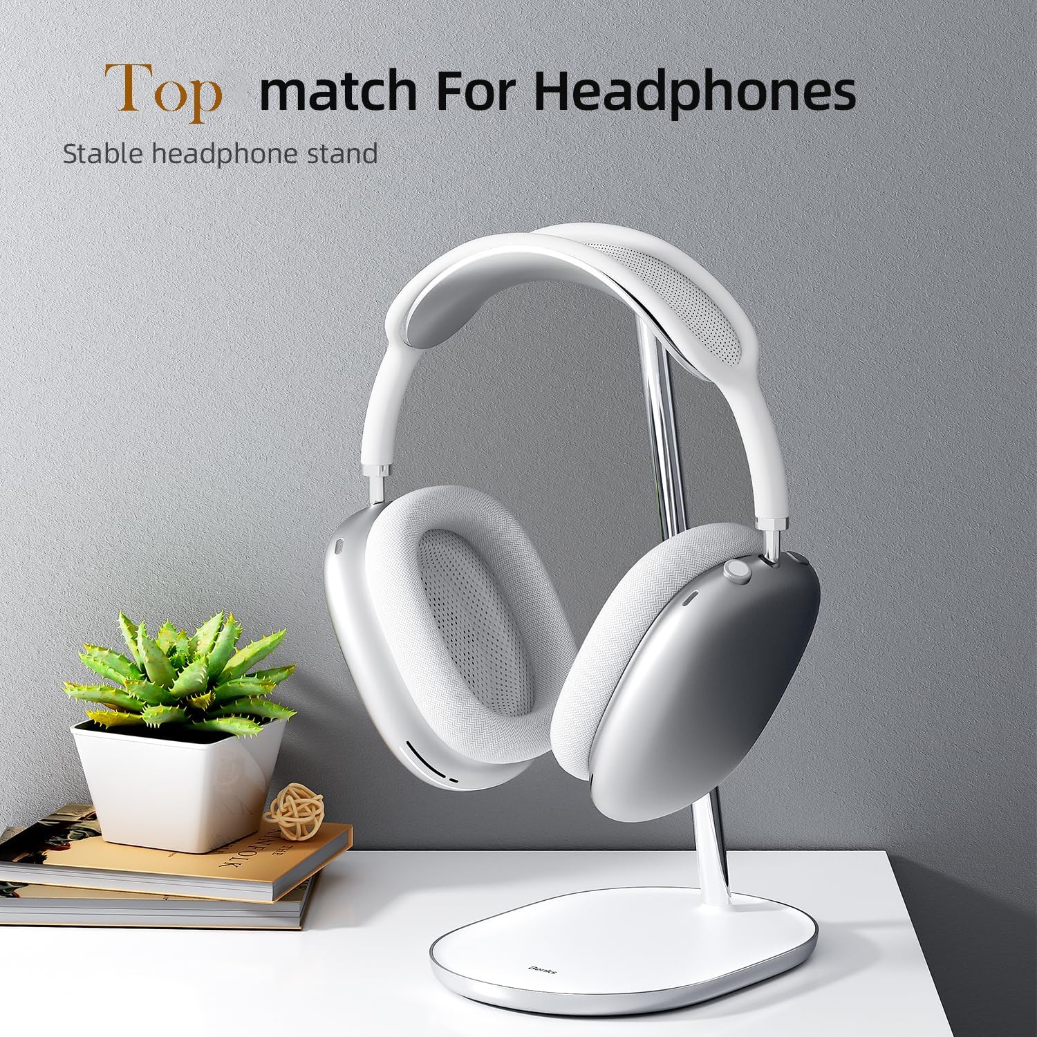 BENKS Desktop Headphone Stand Universal Headset Holder Hanger Mount with Protective Silicone Pad, Gaming Headset Accessories, Compatible with AirPods Max, Beats, Bose, Sony and so on (White)