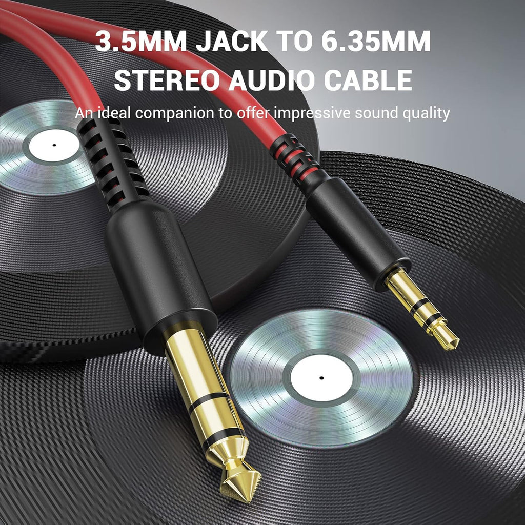 OneOdio 6.35mm to 3.5mm 6.6-9.8FT Stereo Adapter Cable Compatible with AMPs, Electronic Keyboards, Mixers, Guitars and Pro10/Pro30/Pro50 Headphones of OneOdio-Red