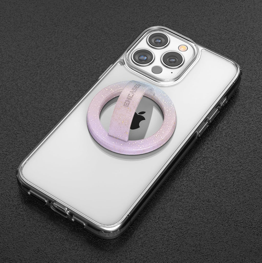 2-Pack Magnetic Phone Grip Holders Compatible with MagSafe, Soft-Touch Silicone Finger Loops for iPhone, Comfortable and Secure Fit (Clear Sparkle & Gradient Dream)