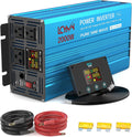 2000 Watt Inverter Pure Sine Wave DC 24V to 110V/120V AC Power Inverters with 3 AC Charger Outlets Car Solar Converter for Vehicles Home with LCD Display and 2.4A USB Charging Port