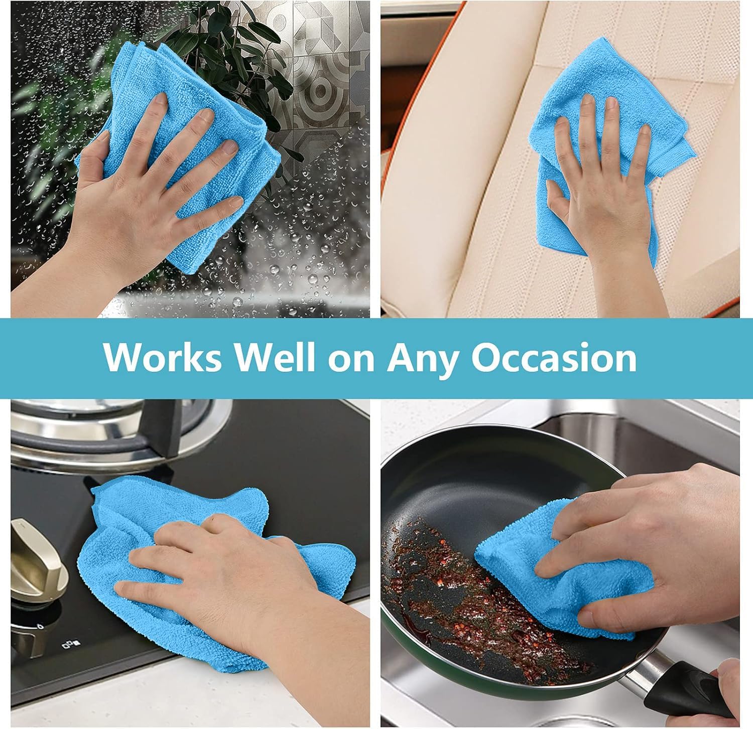HOMEXCEL Blue Microfiber Cleaning Cloth, 100 Pack Cleaning Towels for Kitchen, Lint Free, Scratch-Free, Highly Absorbent, and Reusable Cleaning Rags for House, Window and Glass, Cars, 11.5 X11.5 inch