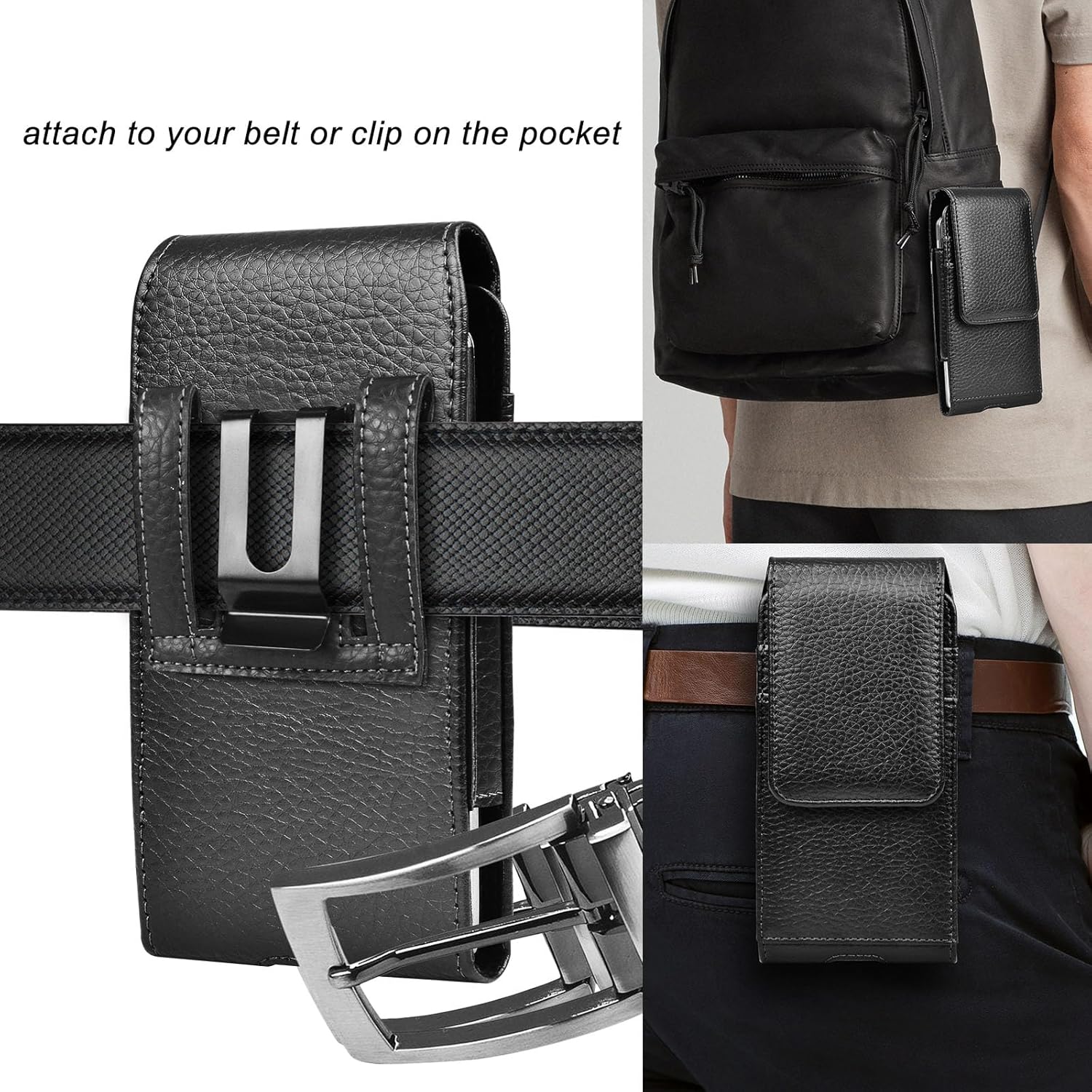 Phone Holster for Samsung Galaxy S25 S24 S23 S22 S21 S20 FE S10 S9 A51 A52 A53 Note 20 Note 10 Plus LG Stylo 5 PU Leather Case Pouch Belt5 Phone Holder with Belt Clip,Black