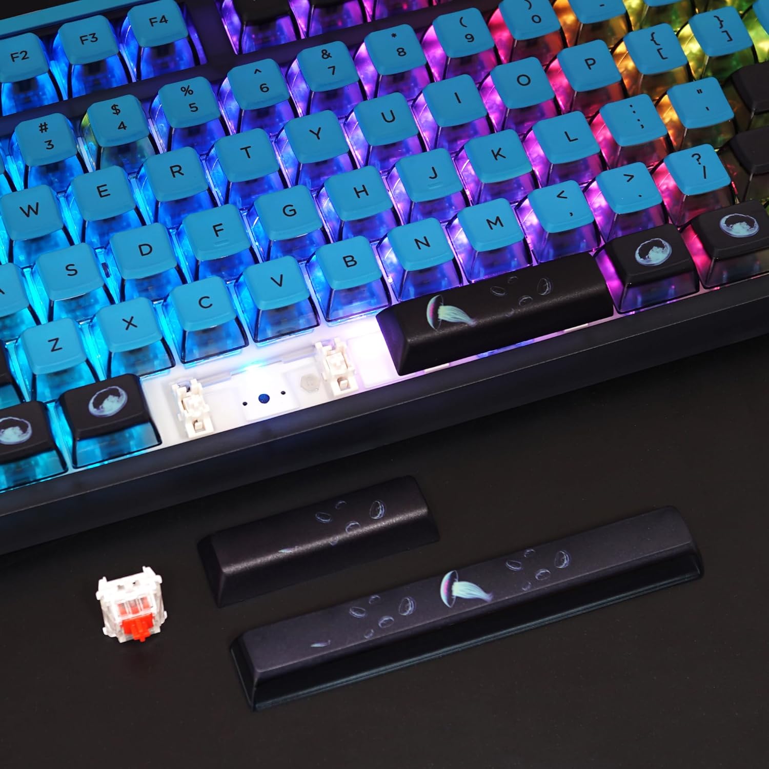 MOLGRIA SKYLOONG GK87 Jellyfish Pudding Keycaps RGB Backlit Gaming Keyboard, Hot Swappable Red Machinery Gateron Switches, Triple-Mold Connection with Knobs and LCD Display Mechanical Keyboard