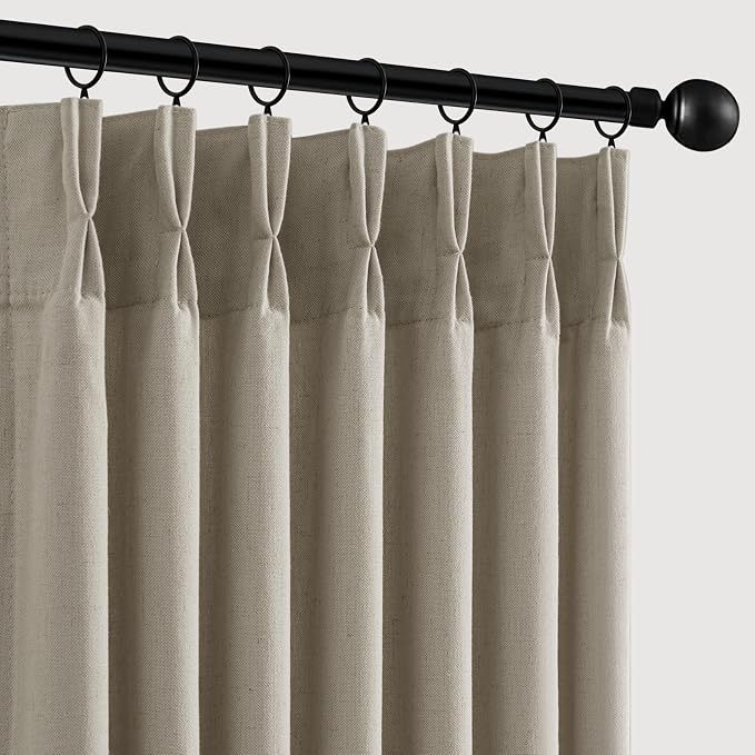 Memory Trained Pinch Pleated Curtains 96 Inches Long, Viral Linen Pinch Pleat by ANRODUO