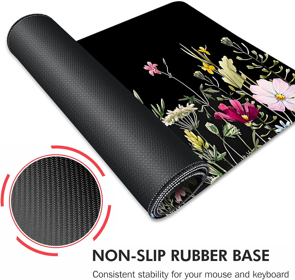 Gaming Mouse Mat Forest Background Pattern XXL XL Large Mouse Mat Long Extended Mouse Pad Desk Mat Non-Slip Rubber Mice Pads Stitched Edges Thin Pad (Floral)