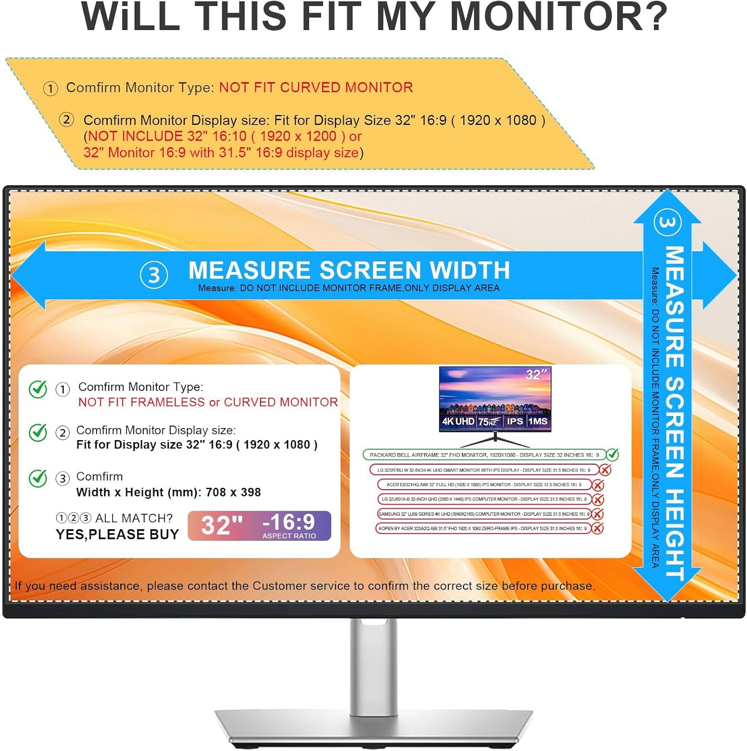 FILMEXT 32 inch Privacy Screen Filter for 16:9 Computer Widescreen Monitor, Removable 32 in Anti Blue Light Anti Glare Anti Spy Privacy Filter Shield-(27 5/8×15 5/8)