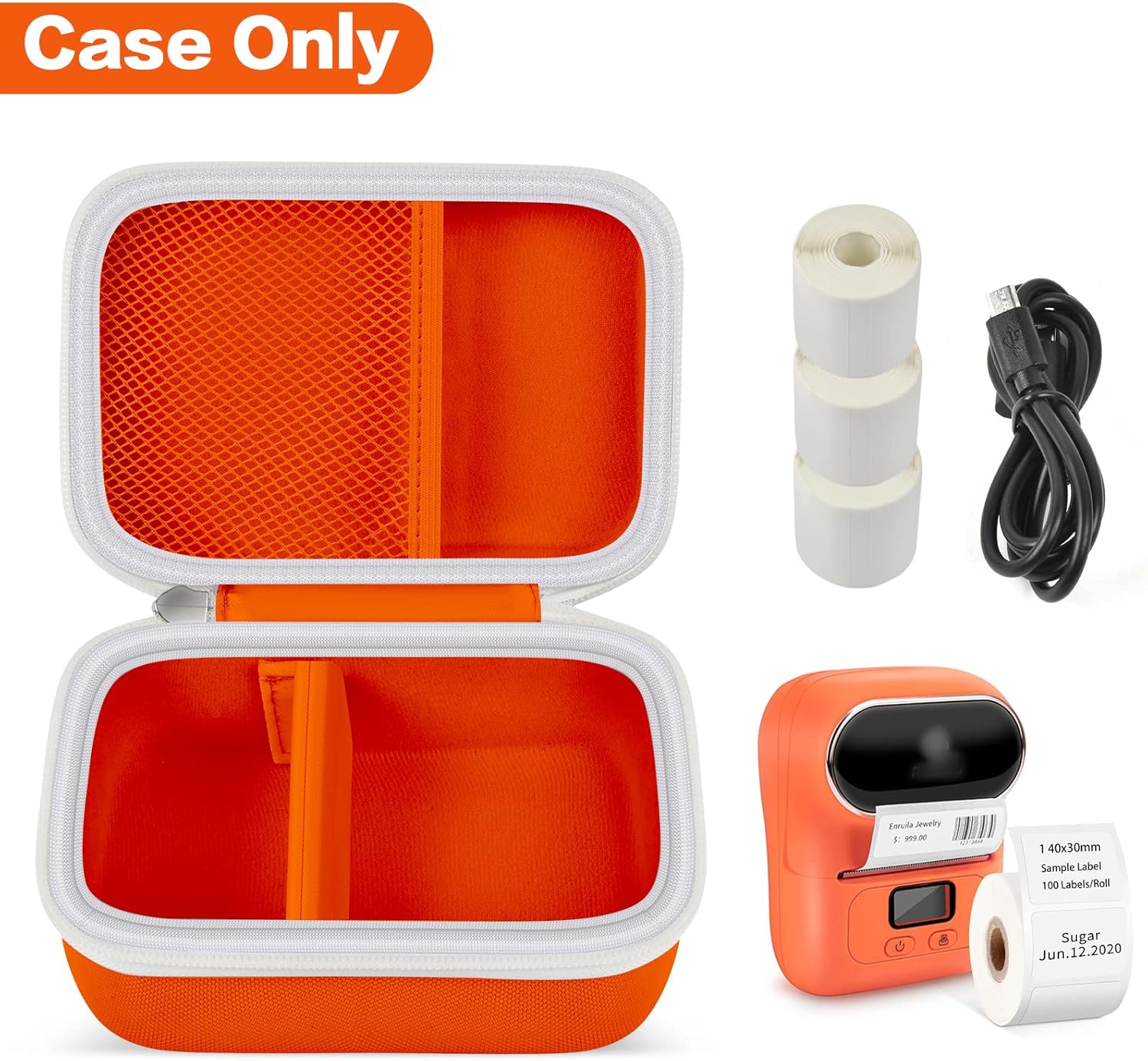 Case Compatible with Phomemo M110 Label Maker - Portable Mini Bluetooth Thermal Label Maker Carrying Storage Bag for Printer Labels, USB Cable and Accessories (Box Only) - Orange