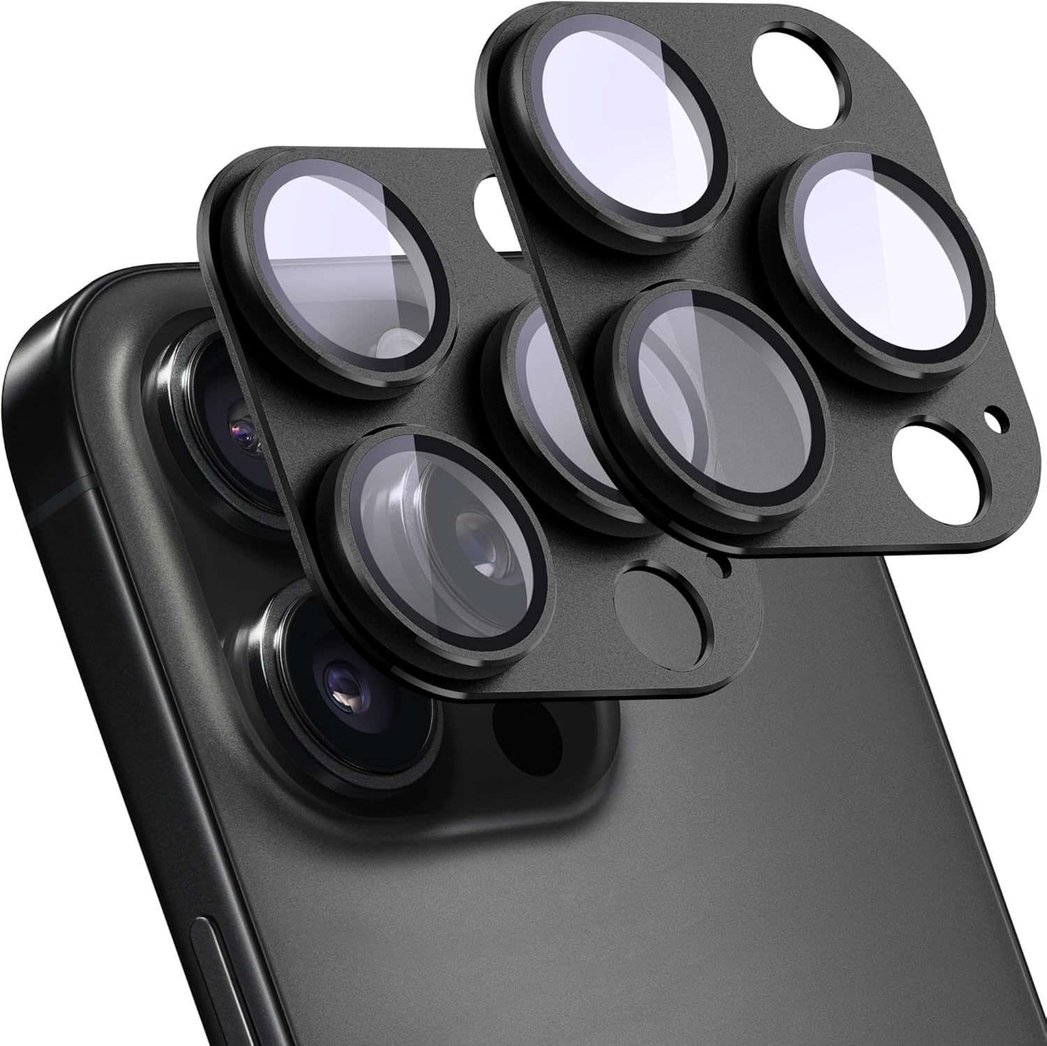 2 Pack Camera Lens Protector for iPhone 15 Pro/iPhone 15 Pro Max,[Not Easy to Breakn ] AR Tempered Glass Strong Adsorption Metal Camera Cover Screen-Black