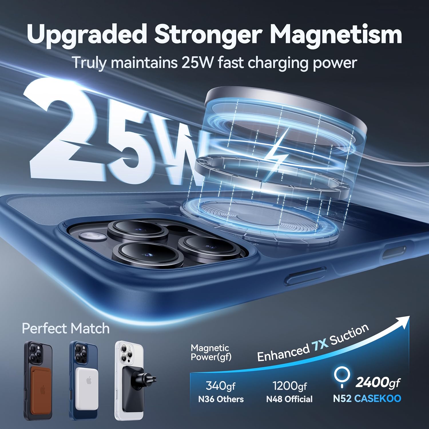 CASEKOO Designed for iPhone 16 Pro Case with Magnetic Invisible Stand [Military Drop Protection] [Compatible with MagSafe] Shockproof Slim Translucent Matte Case 6.3 Inch, Blue