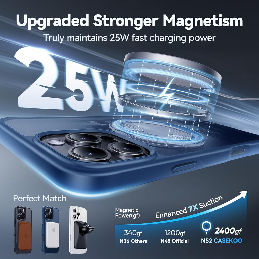 CASEKOO Designed for iPhone 16 Pro Max Case with Magnetic Invisible Stand [Military Drop Protection] [Compatible with MagSafe] Shockproof Slim Translucent Matte Promax Case 6.9 Inch, Blue