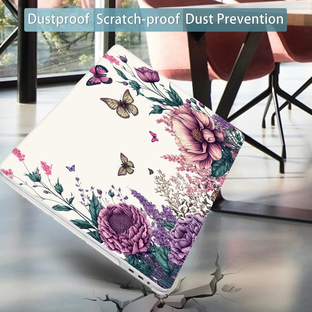 Mektron Designed Case for MacBook Pro 16 Inch A2141 Cover 2019 Release 16" with Liquid Retina Display/Touch ID, Plastic Hard Shell with Keyboard Skin & Screen Protector, Butterfly Flower C077