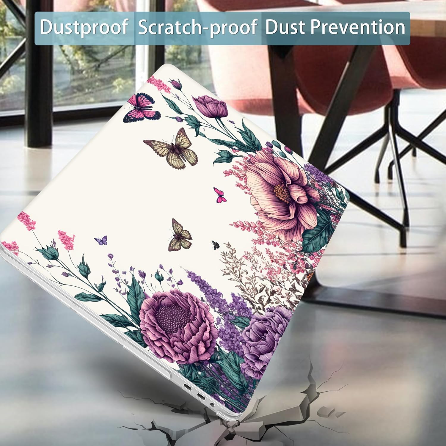 Mektron Designed Case for MacBook Pro 16 Inch A2141 Cover 2019 Release 16" with Liquid Retina Display/Touch ID, Plastic Hard Shell with Keyboard Skin & Screen Protector, Butterfly Flower C077