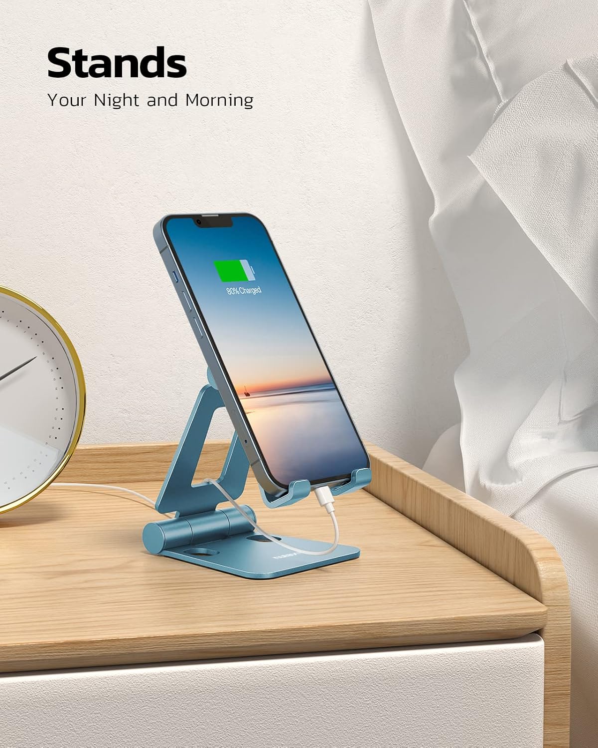 Nulaxy Dual Folding Cell Phone Stand, Fully Adjustable Foldable Desktop Phone Holder Cradle Dock Compatible with iPhone 17 16 15 14 13 12 11 Pro Max Xs Xr X 8, Nintendo Switch, All Phones - Blue