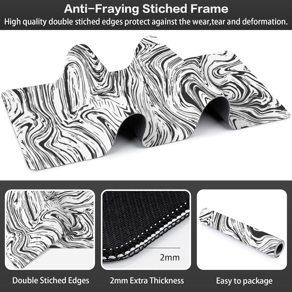 Black and White Marble Desk Mat,Large Abstract Marble Texture Gaming Keyboard Mouse Pad,Non-Slip Rubber Base Desk Pad Thick Stitched Edges Waterproof Mousepad Mouse Mat 31.5"x11.8"