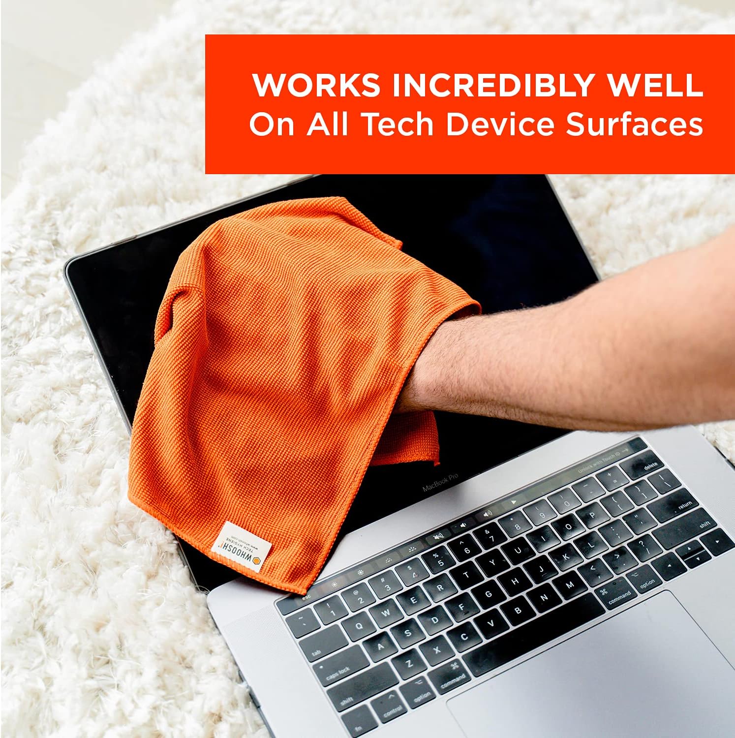 WHOOSH! Microfiber Cleaning Cloth, 3 Pack, Glasses and Screen Cleaning Cloth, Suitable for TV, Car Screen, Computer, Laptop, iPad, MacBook, Smart Phone, Monitor, Watches (14”x14”), Orange