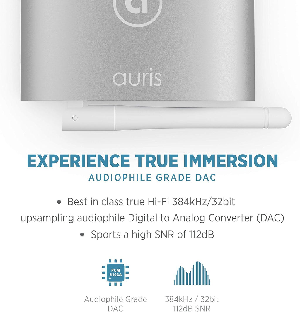 Auris Blume HD Long Range Bluetooth 5.3 Music Receiver Hi-Fi Audio Adapter with Audiophile DAC, LDAC & AptX HD for Home Stereo, AV Receiver or Amplifier